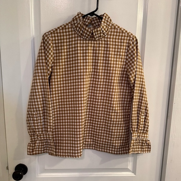 Elizabeth Wilson Designs Tops - Elizabeth Wilson Designs Katherine Ruffle Blouse Chocolate Gingham Fall 2024 XS
